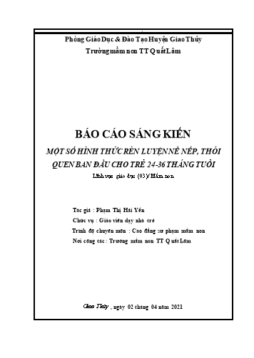 Báo cáo sáng kiến Một số hình thức rèn luyện nề nếp, thói quen ban đầu cho trẻ 24-36 tháng