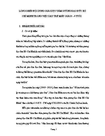 Sáng kiến kinh nghiệm Lồng ghép nội dung giáo dục tấm gương đạo đức Hồ Chí Minh trong việc dạy trẻ mẫu giáo 5-6 tuổi