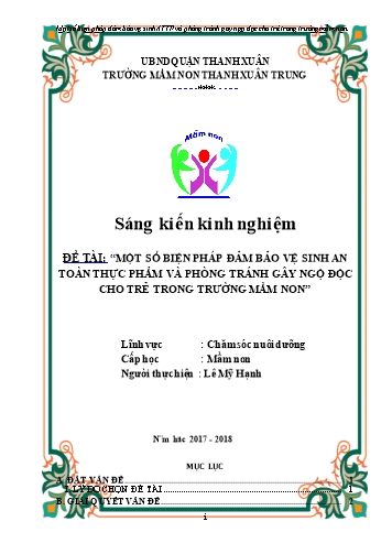 Sáng kiến kinh nghiệm Một số biện pháp đảm bảo vệ sinh an toàn thực phẩm và phòng tránh gây ngộ độc cho trẻ trong trường mầm non