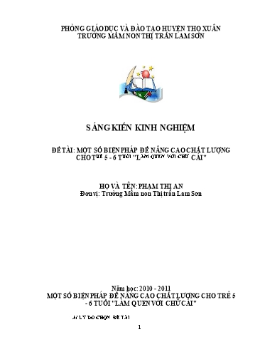 Sáng kiến kinh nghiệm Một số biện pháp để nâng cao chất lượng cho trẻ 5-6 tuổi làm quen chữ cái - Trường Mầm non Thị trấn Lam Sơn