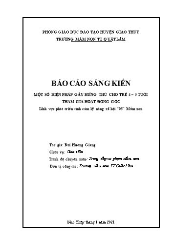 Sáng kiến kinh nghiệm Một số biện pháp giúp trẻ 4-5 tuổi hứng thú tham gia hoạt động góc