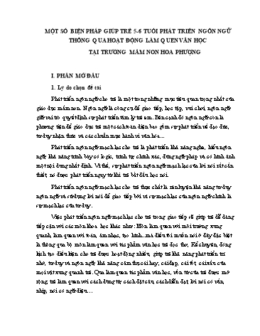 Sáng kiến kinh nghiệm Một số biện pháp giúp trẻ 5-6 tuổi phát triển ngôn ngữ thông qua môn làm quen văn học tại trường mầm non Hoa Phượng