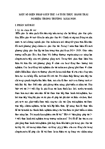 Sáng kiến kinh nghiệm Một số biện pháp giúp trẻ 5-6 tuổi thực hành trải nghiệm trong trường mầm non