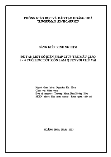 Sáng kiến kinh nghiệm Một số biện pháp giúp trẻ mẫu giáo 5-6 tuổi học tốt môn làm quen với chữ cái