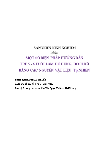 Sáng kiến kinh nghiệm Một số biện pháp hướng dẫn trẻ 5-6 tuổi làm đồ dùng, đồ chơi bằng các nguyên vật liệu tự nhiên