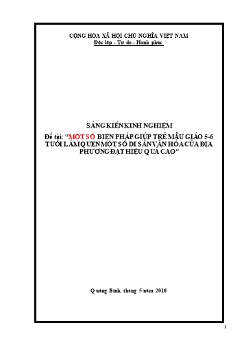 Sáng kiến kinh nghiệm Một số biện pháp nhằm giúp trẻ 5-6 tuổi làm quen Di sản văn hóa địa phương đạt hiệu quả cao