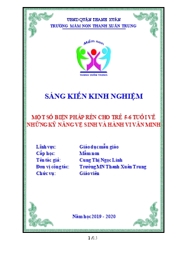 Sáng kiến kinh nghiệm Một số biện pháp rèn cho trẻ 5-6 tuổi về những kỹ năng vệ sinh và hành vi văn minh