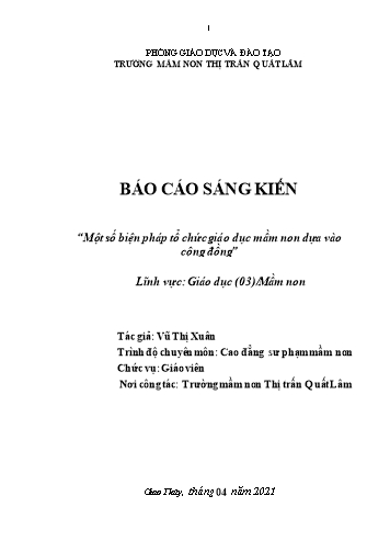 Sáng kiến kinh nghiệm Một số biện pháp tổ chức giáo dục mầm non dựa vào cộng đồng