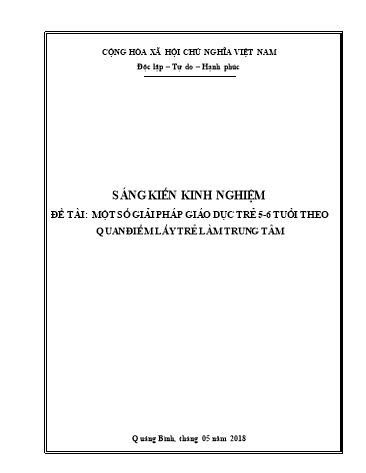 Sáng kiến kinh nghiệm Một số giải pháp giáo dục trẻ 5-6 tuổi theo quan điểm lấy trẻ làm trung tâm