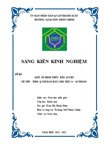 Sáng kiến kinh nghiệm Một số hình thức rèn luyện nề nếp, thói quen ban đầu cho trẻ 24-36 tháng