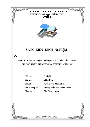 Sáng kiến kinh nghiệm Một số kinh nghiệm chỉ đạo giáo viên xây dựng lớp học hạnh phúc trong trường mầm non