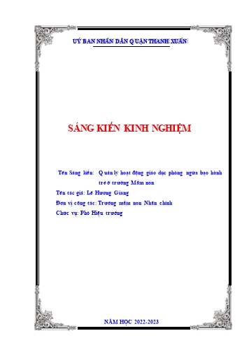 Sáng kiến kinh nghiệm Quản lý hoạt động giáo dục phòng ngừa bạo hành trẻ em ở trường Mầm non