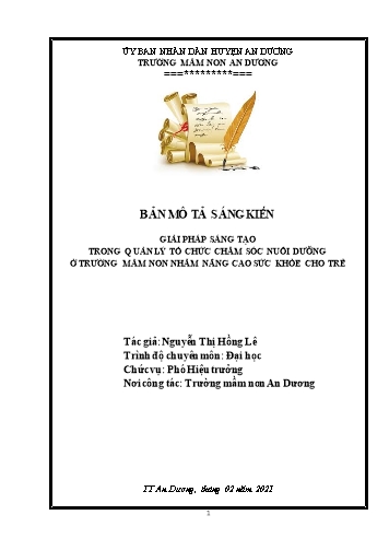 Sáng kiến kinh nghiệm Giải pháp sáng tạo trong quản lý tổ chức chăm sóc nuôi dưỡng ở trường mầm non nhằm nâng cao sức khỏe cho trẻ