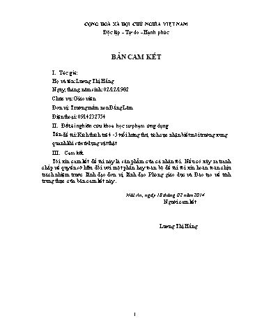 Sáng kiến kinh nghiệm Kích thích trẻ 4-5 tuổi hứng thú, tích cực nhận biết môi trường xung quanh khi sử sử dụng vật thật