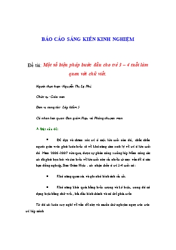 Sáng kiến kinh nghiệm Một số biện pháp bước đầu cho trẻ 3-4 tuổi làm quen với chữ viết - Nguyễn Thị Lệ Phú