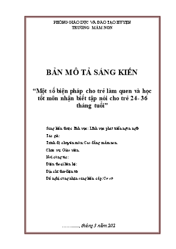 Sáng kiến kinh nghiệm Một số biện pháp cho trẻ làm quen và học tốt môn nhận biết tập nói cho trẻ 24-36 tháng tuổi