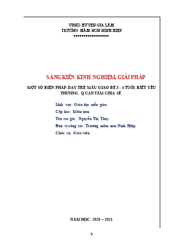 Sáng kiến kinh nghiệm Một số biện pháp dạy trẻ mẫu giáo bé 3-4 tuổi biết yêu thương chia sẻ