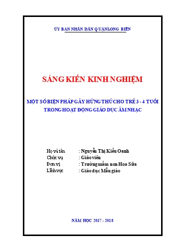 Sáng kiến kinh nghiệm Một số biện pháp gây hứng thú cho trẻ 3-4 tuổi trong hoạt động giáo dục âm nhạc