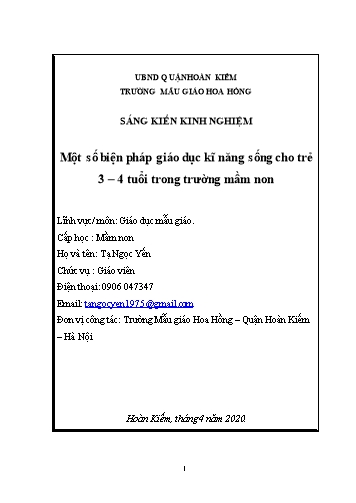 Sáng kiến kinh nghiệm Một số biện pháp giáo dục kĩ năng sống cho trẻ 3-4 tuổi trong trường mầm non - Trường Mẫu giáo Hoa Hồng