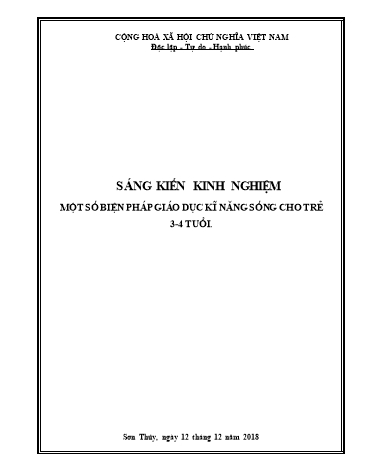 Sáng kiến kinh nghiệm Một số biện pháp giáo dục kỹ năng sống cho trẻ 3-4 tuổi - Trường Mầm non Sơn Thủy