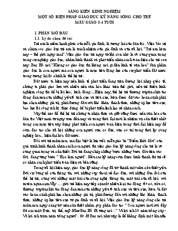 Sáng kiến kinh nghiệm Một số biện pháp giáo dục kỹ năng sống cho trẻ 3-4 tuổi