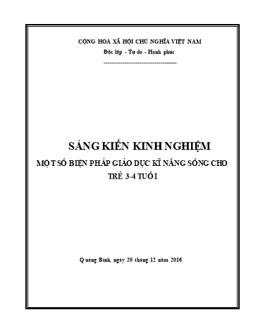 Sáng kiến kinh nghiệm Một số biện pháp giáo dục kỹ năng sống cho trẻ 3-4 tuổi - Năm học 2016-2017