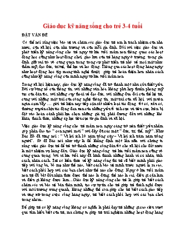 Sáng kiến kinh nghiệm Một số biện pháp giáo dục kỹ năng sống cho trẻ mẫu giáo bé 3-4 tuổi tại trường Mầm non Duyên Hà