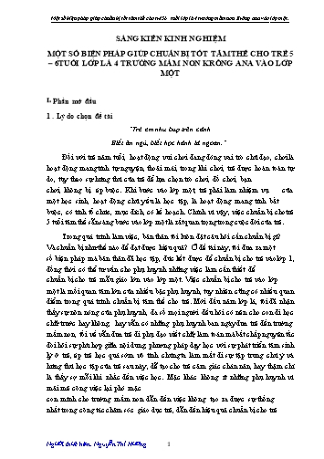 Sáng kiến kinh nghiệm Một số biện pháp giúp chuẩn bị tốt tâm thế cho trẻ 5­6 tuổi, lớp Lá 4 trường mầm non Krông ana vào lớp một