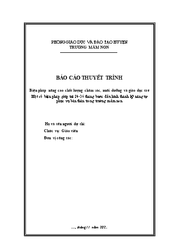 Sáng kiến kinh nghiệm Một số biện pháp giúp trẻ 24-36 tháng bước đầu hình thành kĩ năng tự phục vụ bản thân trong trường mầm non