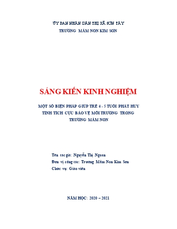 Sáng kiến kinh nghiệm Một số biện pháp giúp trẻ 4-5 tuổi phát huy tính tích cực bảo vệ môi trường trong trường mầm non