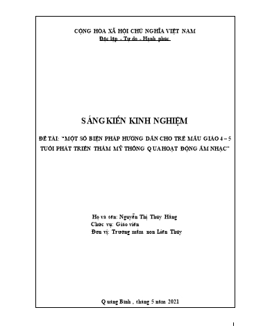 Sáng kiến kinh nghiệm Một số biện pháp hướng dẫn cho trẻ 4-5 tuổi phát triển thẩm mỹ thông qua hoạt động Âm nhạc