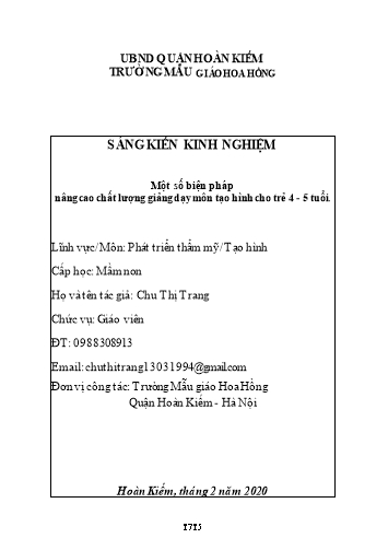 Sáng kiến kinh nghiệm Một số biện pháp nâng cao chất lượng giảng dạy môn tạo hình cho trẻ 4-5 tuổi