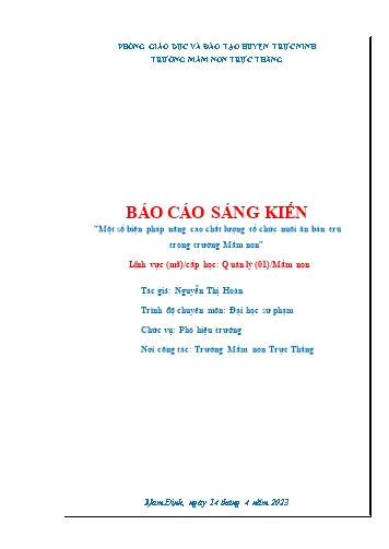 Sáng kiến kinh nghiệm Một số biện pháp nâng cao chất lượng tổ chức nuôi ăn bán trú trong trường Mầm non