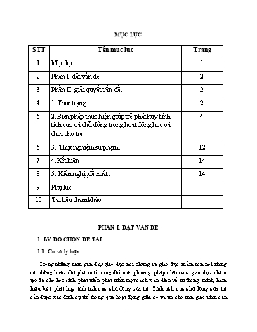 Sáng kiến kinh nghiệm Một số biện pháp nhằm phát huy tính tích cực và chủ động trong các hoạt động học và vui chơi cho trẻ