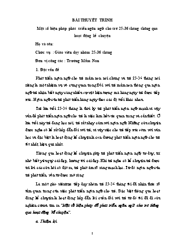 Sáng kiến kinh nghiệm Một số biện pháp phát triển ngôn ngữ cho trẻ 25-36 tháng thông qua hoạt động kể chuyện