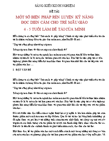 Sáng kiến kinh nghiệm Một số biện pháp rèn kỹ năng đọc diễn cảm cho trẻ mẫu giáo 4-5 tuổi