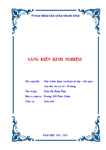 Sáng kiến kinh nghiệm Một số biện pháp rèn luyện nề nếp, thói quen ban đầu cho trẻ 24-36 tháng