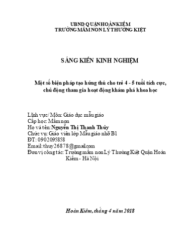 Sáng kiến kinh nghiệm Một số biện pháp tạo hứng thú cho trẻ 4-5 tuổi tích cực, chủ động tham gia hoạt động khám phá khoa học