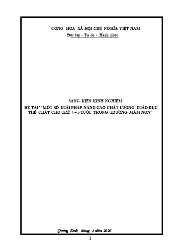 Sáng kiến kinh nghiệm Một số giải pháp nâng cao chất lượng giáo dục thể chất cho trẻ 4-5 tuổi trong trường mầm non