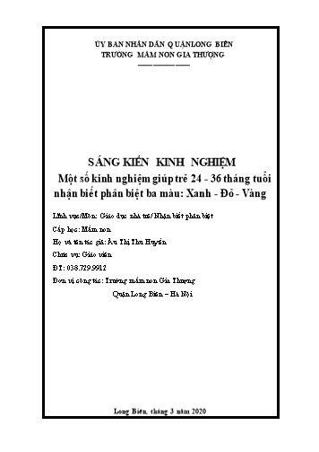 Sáng kiến kinh nghiệm Một số kinh nghiệm giúp trẻ 24-36 tháng tuổi nhận biết phân biệt ba màu Xanh, Đỏ, Vàng