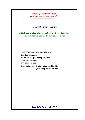 Sáng kiến kinh nghiệm Một số kinh nghiệm nâng cao chất lượng tổ chức hoạt động làm quen với văn học cho trẻ mẫu giáo 4-5 tuổi