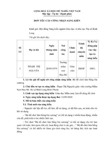 Sáng kiến kinh nghiệm Bộ đồ chơi làm bằng bìa cattong - Phạm Thị Nguyên