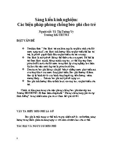 Sáng kiến kinh nghiệm Các biện pháp phòng chống béo phì cho trẻ - Trường Mầm non Thực hành TW3