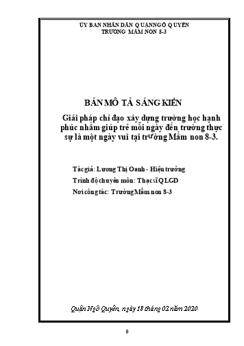 Sáng kiến kinh nghiệm Giải pháp chỉ đạo xây dựng trường học hạnh phúc nhằm giúp trẻ mỗi ngày đến trường thực sự là một ngày vui tại trường Mầm non 8-3