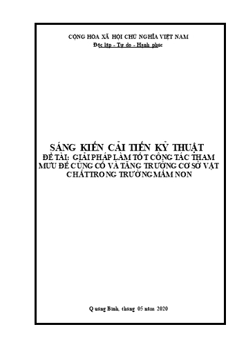 Sáng kiến kinh nghiệm Giải pháp làm tốt công tác tham mưu để củng cố và tăng trưởng cơ sở vật chất trong trường Mầm non