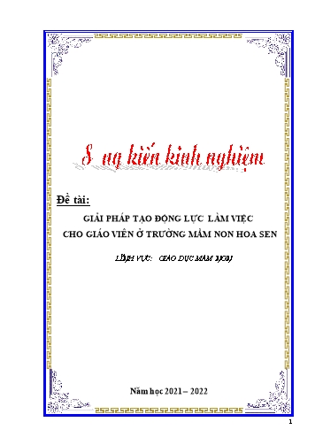 Sáng kiến kinh nghiệm Giải pháp tạo động lực làm việc cho giáo viên ở trường Mầm non Hoa Sen