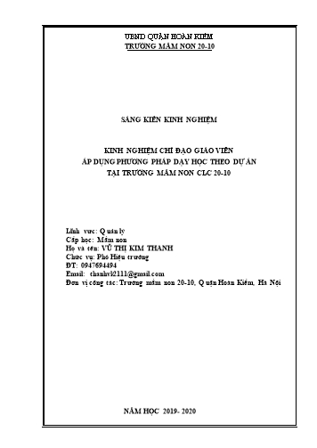 Sáng kiến kinh nghiệm Kinh nghiệm chỉ đạo giáo viên áp dụng phương pháp dạy học theo dự án tại trường Mầm non chất lượng cao 20-10