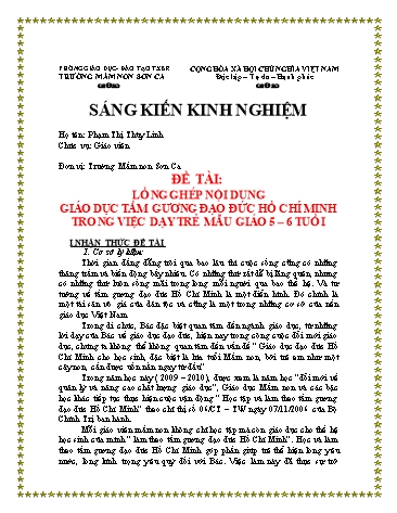 Sáng kiến kinh nghiệm Lồng ghép nội dung giáo dục tấm gương đạo đức Hồ Chí Minh trong việc dạy trẻ mẫu giáo 5-6 tuổi - Trường Mầm non Sơn Ca
