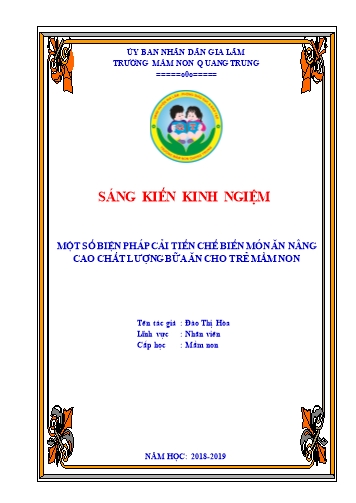 Sáng kiến kinh nghiệm Một số biện pháp cải tiến chế biến món ăn nâng cao chất lượng bữa ăn cho trẻ mầm non