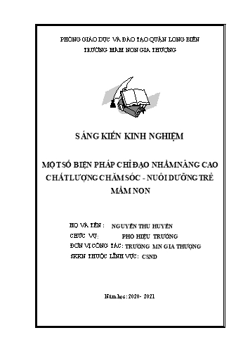 Sáng kiến kinh nghiệm Một số biện pháp chỉ đạo nhằm nâng cao chất lượng chăm sóc, nuôi dưỡng trẻ tại trường Mầm non Phương Trung II